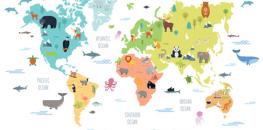 carte du monde avec animaux