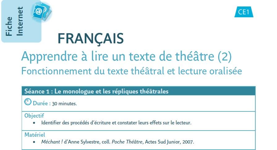 FRANCAIS : Apprendre à lire un texte de théâtre (2)