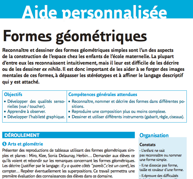 AIDE PERSONNALISEE : Formes géométriques