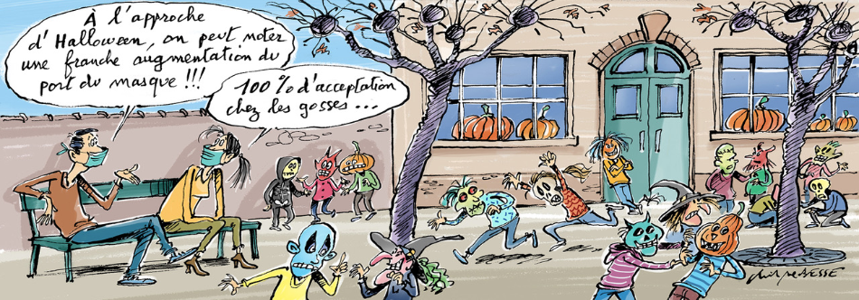 Le dessin de Christophe Besse Le dessin de Christophe Besse Halloween masque gestes barrières