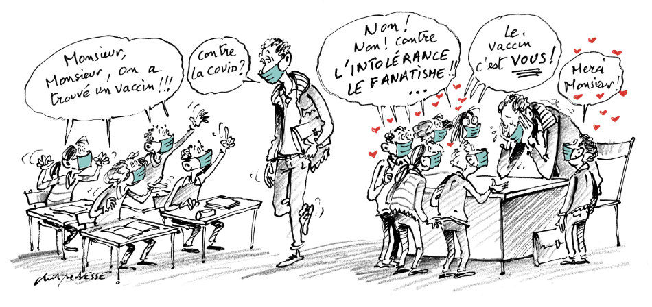 Dessin Christophe Besse intolérance vaccin enseignants assassinat samuel paty laïcité valeurs de la République