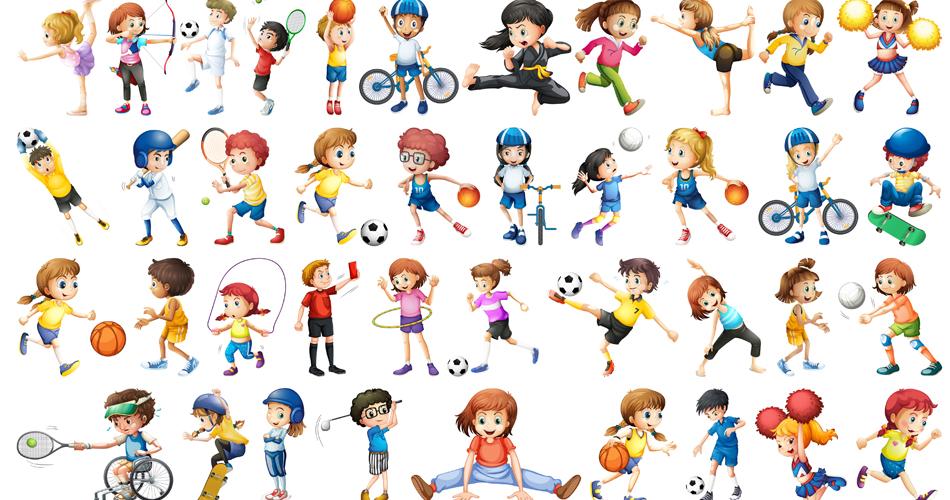 personnages enfants, activités sportives