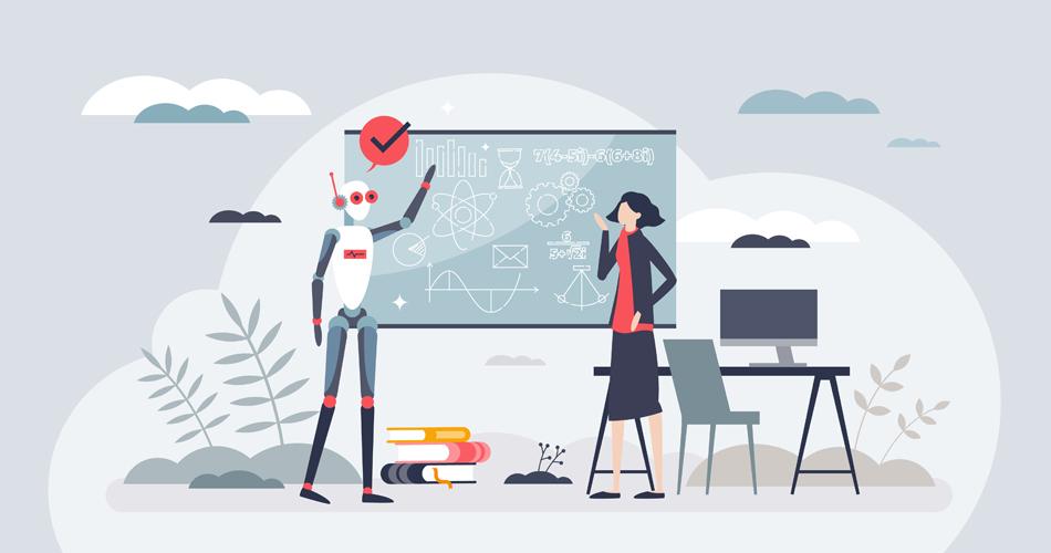 salle de classe, écran, robot