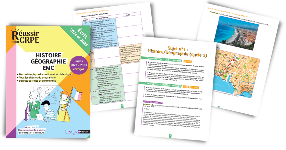 Compléments de l'ouvrage "Histoire – Géographie – EMC - 2023" entrainement CRPE réforme 2022 professeur des écoles concours admissibilité écrit
