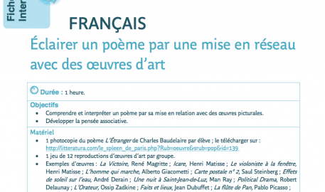 Français : Éclairer un poème par une mise en réseau avec des oeuvres d’art